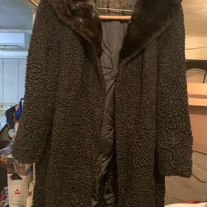 Women Persian wool coat with mink collar